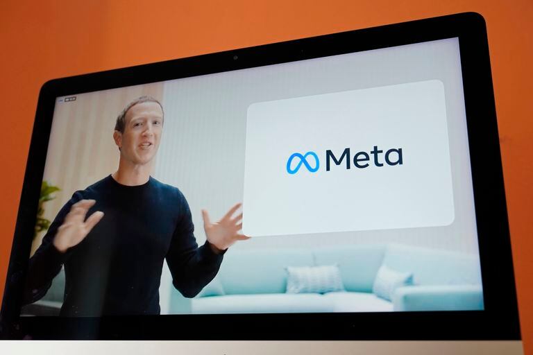 Seen on a device screen in Sausalito, California, Facebook CEO Mark Zuckerberg announces the company's new name, Meta, during a virtual event Thursday, Oct. 28, 2021. (AP Photo / Eric Risberg, File )