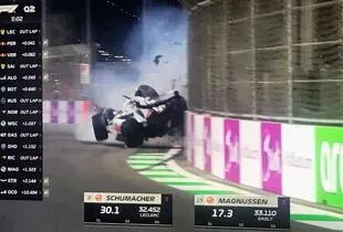 La destrucción del Haas de Mick Schumacher, luego de una mala maniobra en el circuito de Arabia Saudita, hace dos semanas.