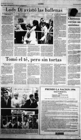 Todos los días de su visita, los medios cubrieron cada paso de Lady Di en la Argentina. Página 23 de LA NACION del 26 de noviembre de 1995