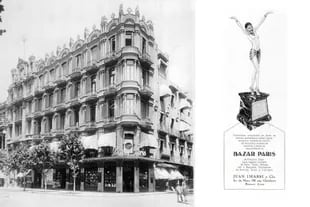 Segunda etapa del Bazar París, en Av. de Mayo al 700, y publicidad en Revista Plus Ultra (1925).