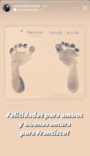 El saludo público de Cristina Kirchner por el nacimiento de Francisco, el hijo de Alberto Fernández y Fabiola Yañez