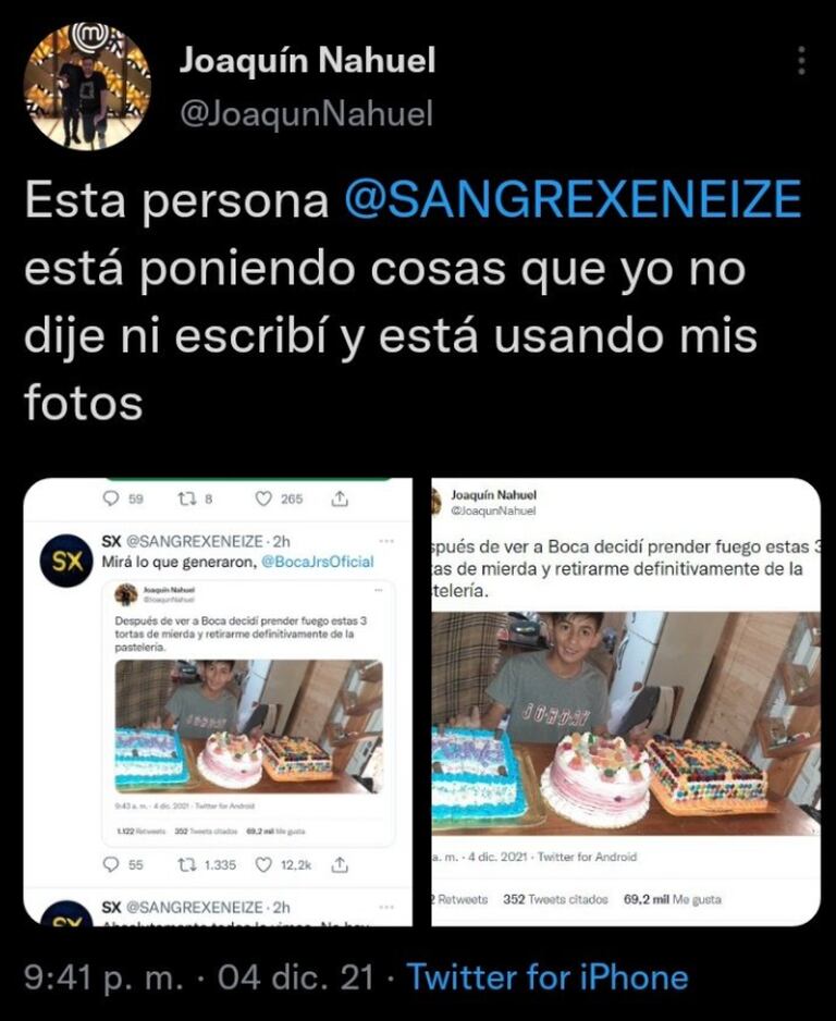 Joaquín Nahuel denunció a Sangre xeneize por haber publicado un falso tuit suyo criticando a los jugadores de Boca