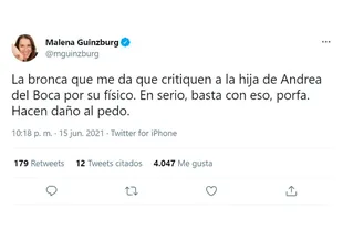 Malena Guinzburg defendió a Anna del Boca tras las críticas que recibió en las redes