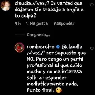 Romina Pereiro le respondió a una seguidora que le consultó si ella era la culpable de la salida de Balbiani de Intrusos