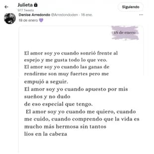 El mensaje que retuiteó Julieta el 18 de enero, a tres años de la muerte de Fernando (Foto: Twitter)