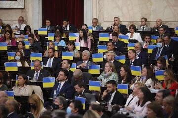 Las banderas de Ucrania en el recinto del Congreso