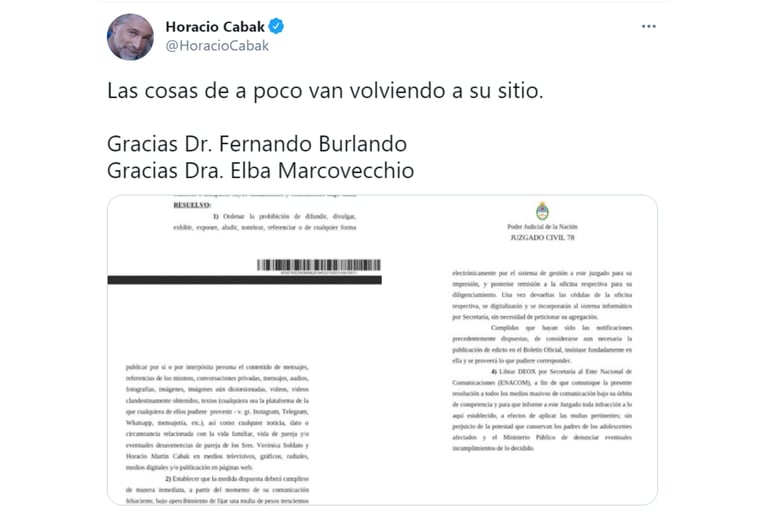 El tuit de Horacio Cabak sobre la medida cautelar