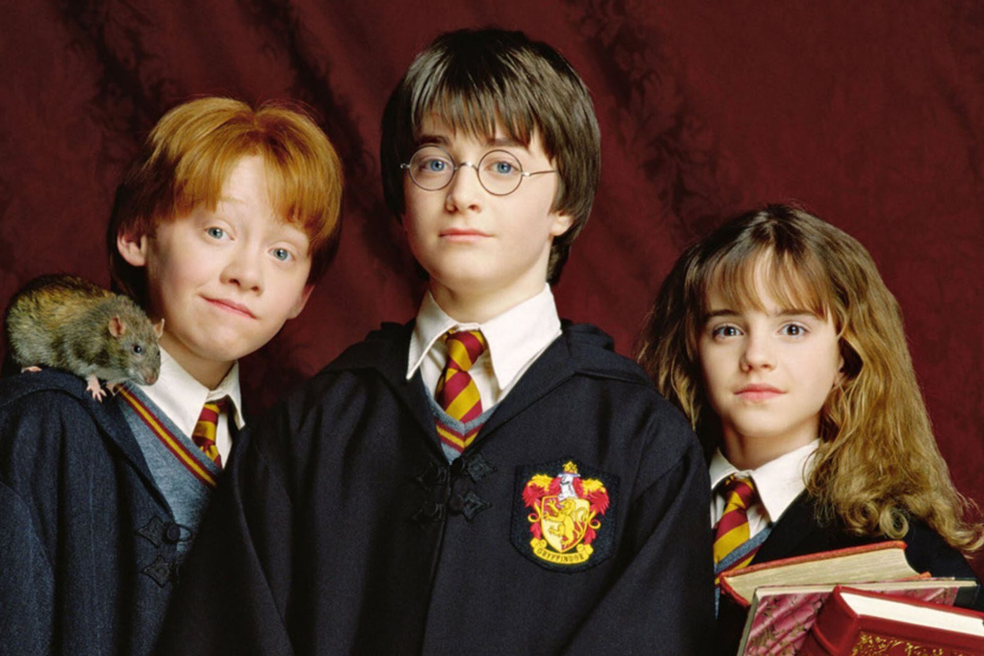 Rupert Grint, Daniel Radcliffe y Emma Watson en Harry Potter y la piedra filosofal