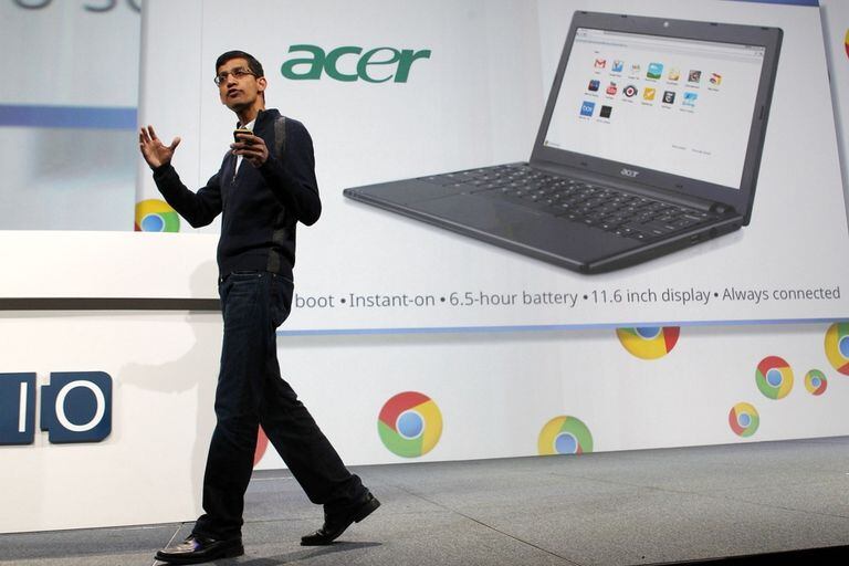 Sundar Pichai, responsable de desarrollo de Chrome, durante la presentación de las computadoras que utiliza al navegador como parte principal del sistema operativo basado en la Web