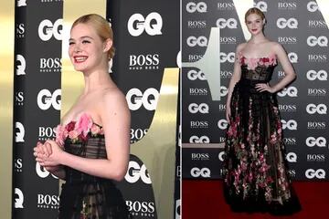 Para la gala de los GQ Men Of The Year Awards 2019, Elle Fanning eligió un romántico diseño en negro con detalles florales, de Dolce and Gabbana