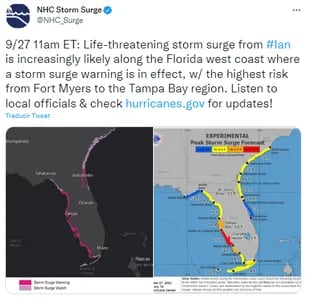 The National Hurricane Center's Storm Surge Division issued a severe threat warning for parts of West Florida