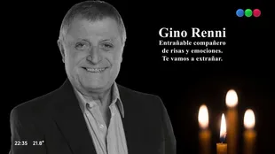 Gino Renni falleció en 2021 a causa del coronavirus. "Te vamos a extrañar", enuncia la placa que lanzó Telefe
Foto: captura de pantalla