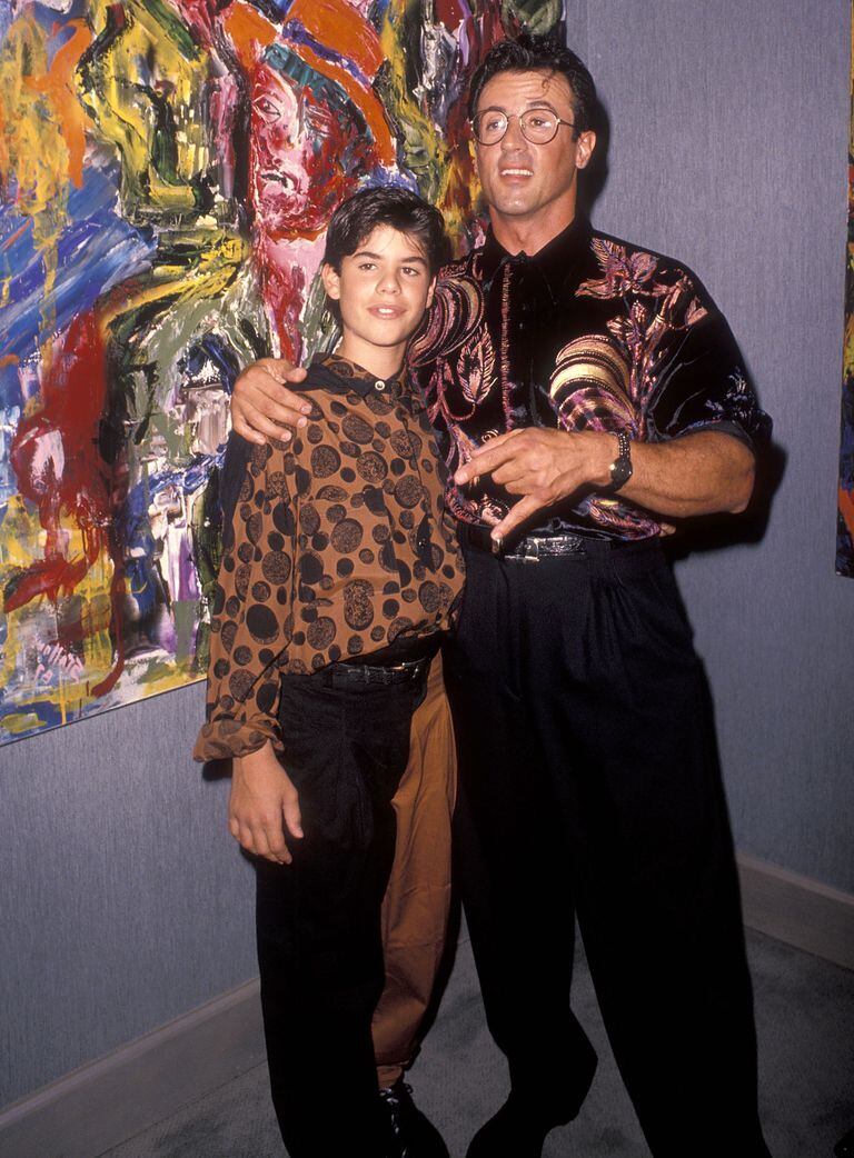 Sylvester Stallone y Sage en en un evento en Beverly Hills, California, en 1990