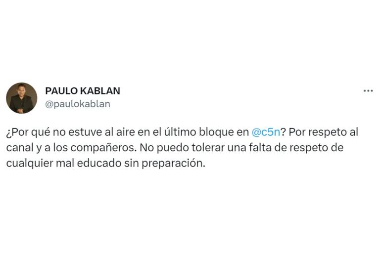 El tuit de Paulo Kablan tras la discusión con Diego Brancatelli