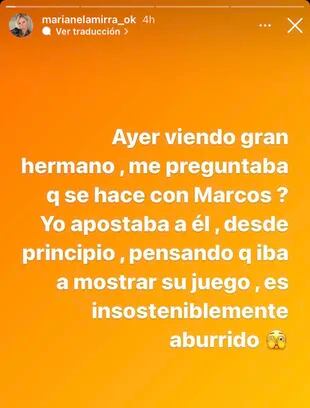 Marianela Mirra mengkritik permainan Marcos dari Big Brother