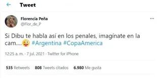 Flor Peña tuiteó sobre Emiliano "Dibu" Martínez