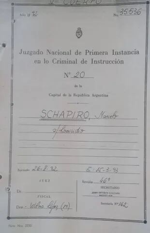 Carátula del expediente por el homicidio del ingeniero Marcelo Schapiro