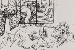Uno de los dibujos de aliento porno, pertenecientes a un coleccionista "secreto", que integran la muestra "Berni erótico"