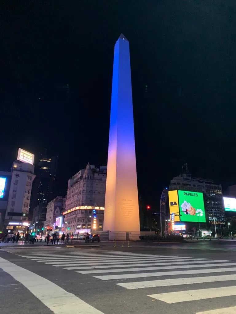 Buenos Aires obelisk with the colors of Ukraine.