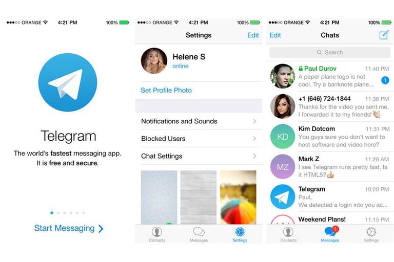 Capturas de pantalla de Telegram, una de las aplicaciones de mensajería móvil más descargadas en las tiendas de Apple y Google