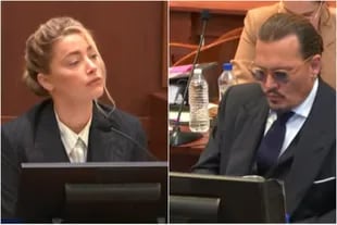 Amber Heard e Johnny Depp durante uno dei momenti del processo verso la fine (Immagine: acquisizione video)