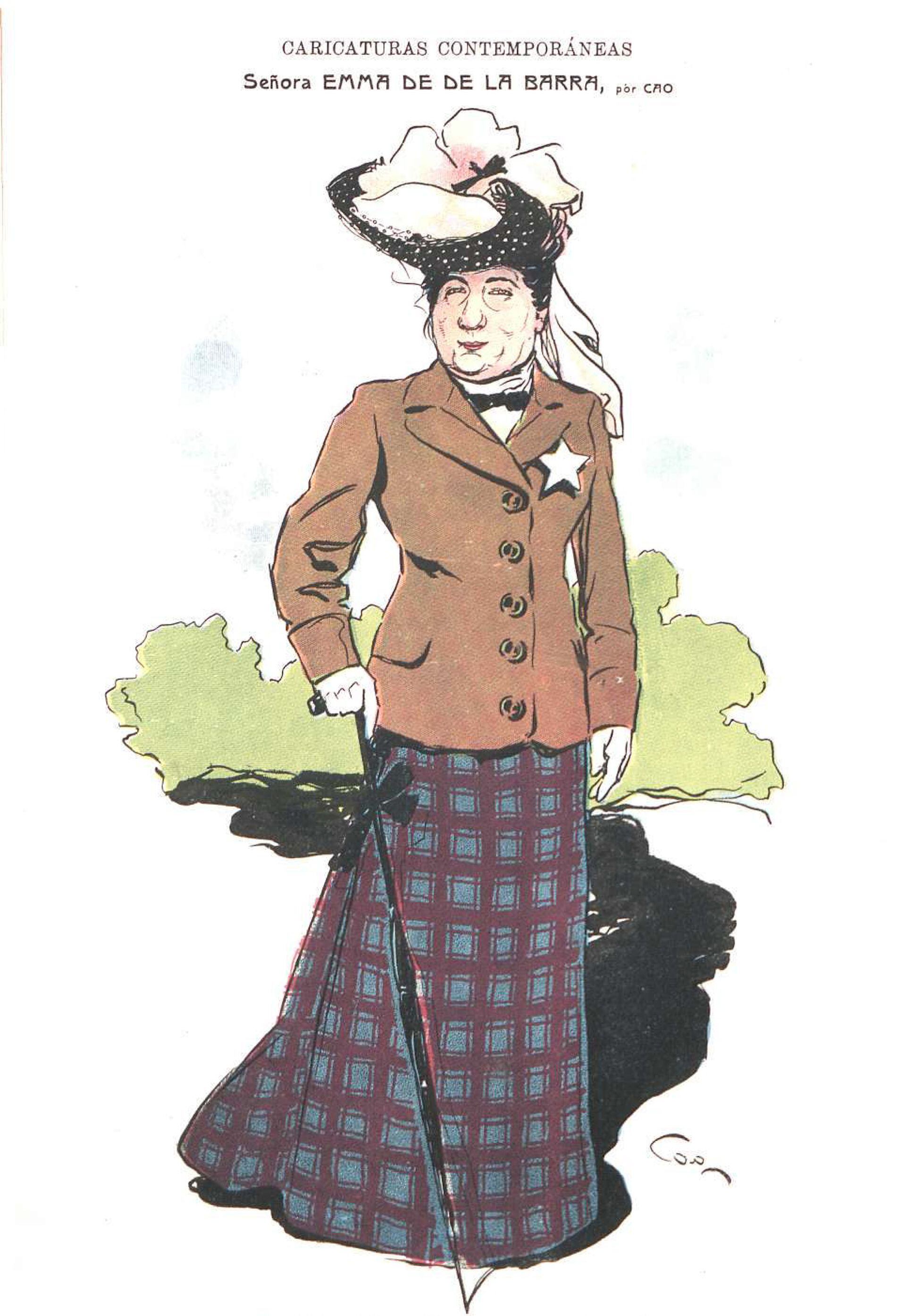 Caricatura de Emma de la Barra publicada en 1905 por Caras y Caretas