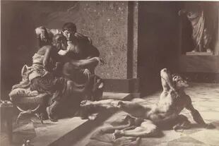 Una escena que retrata a Locusta probando en presencia de Nero el veneno destinado a Británicos en un esclavo