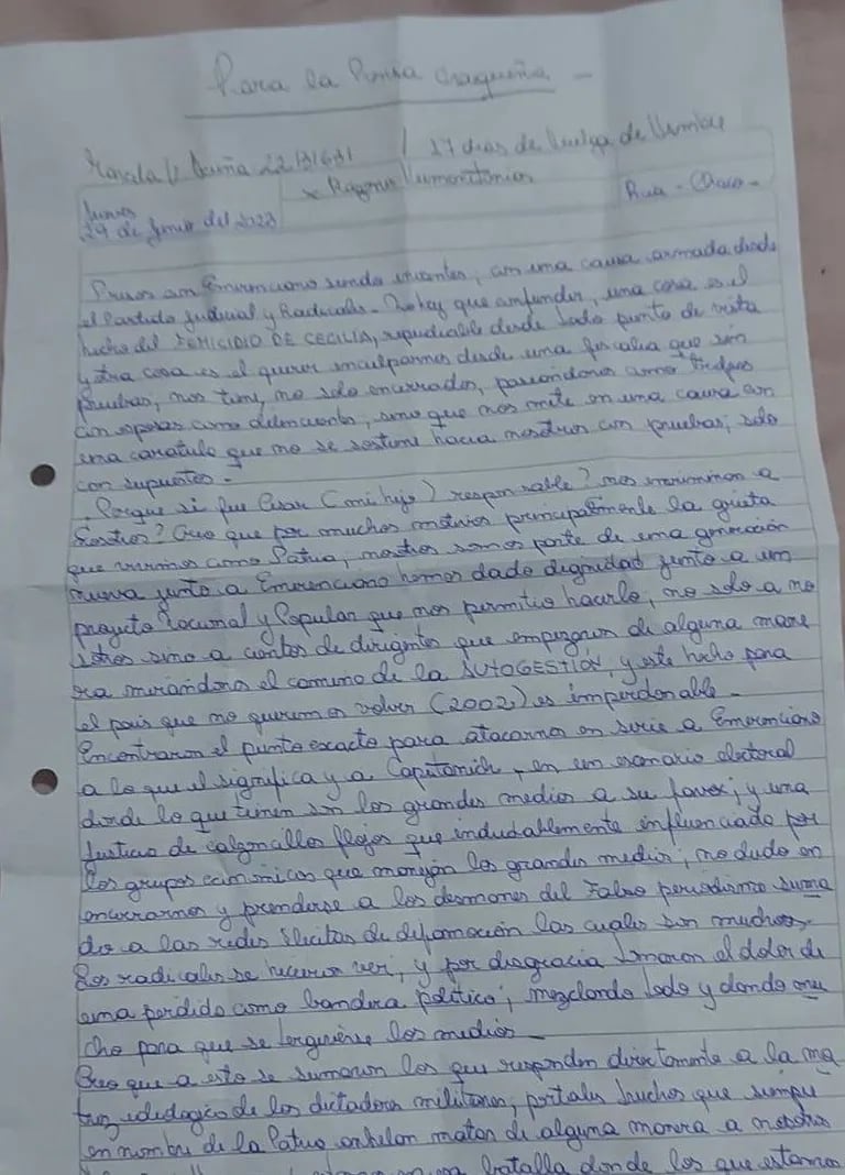 Marcela Acuña escribió una carta y apuntó contra su hijo: “¿Por qué si fue  César, nos incriminan a nosotros?” - Notife