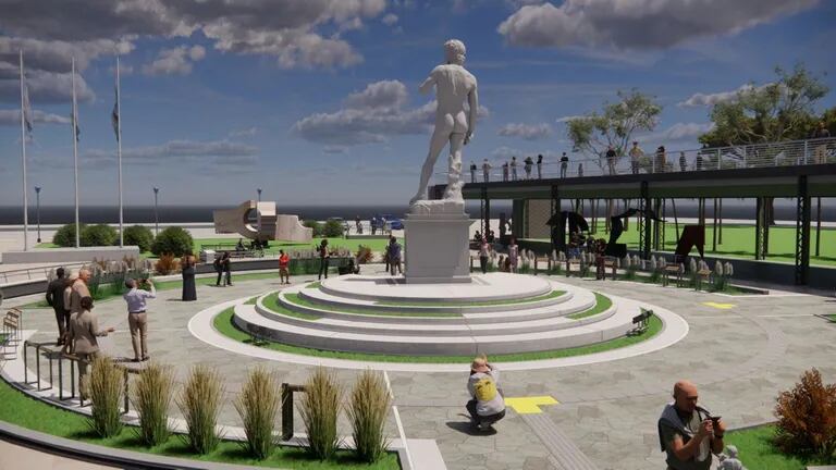 El render muestra cómo quedaría el emplazamiento de la escultura en la plaza de Resistencia, Chaco