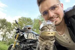 El misterioso piloto que entrenó a su gato para llevarlo en moto a todos lados
