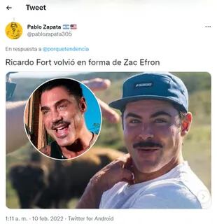 Los usuarios de Twitter compararon a Zac Efron con Ricardo Fort (Foto: Twitter)