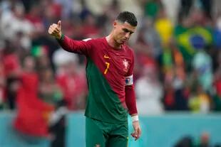 El portugués Cristiano Ronaldo tras clasificarse a cuartos de final de la Copa del Mundo al ganarle a Suiza por 6 a 1