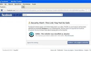 Con este aviso, Facebook impide ingresar a la Web donde se muestran las filtraciones de los registros de SUBE