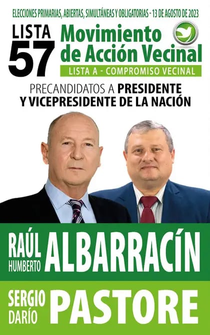 La boleta encabezada por Raúl Albarracín, del Movimiento de Acción Vecinal