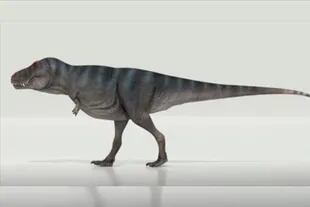 Una animación de T.Rex Trix caminando según las simulaciones de Van Bijlert et al 2021