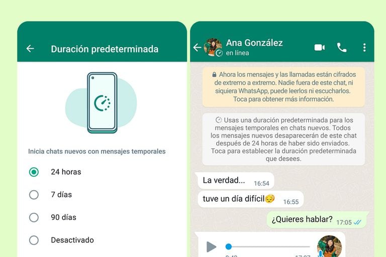 WhatsApp ahora ofrece mensajes temporales predeterminados en chats individuales y grupales
