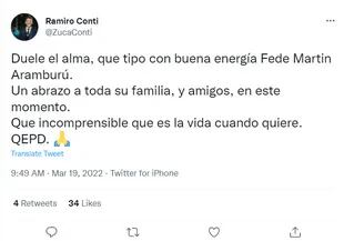 Ramiro Conti expresó su dolor en Twitter