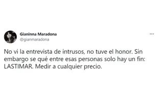 La aparición de la joven cubana disgustó a Gianinna Maradona, quien aseguró que el fin de la entrevista fue solo "lastimar"