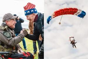 La hazaña del gobernador de Texas: se lanzó en paracaídas con un veterano de 106 años