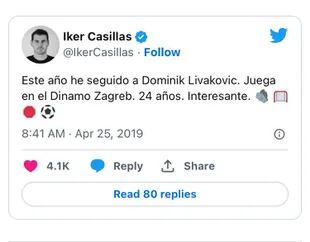 Los elogios de Iker Casillas a Dominik Livakovic en 2019