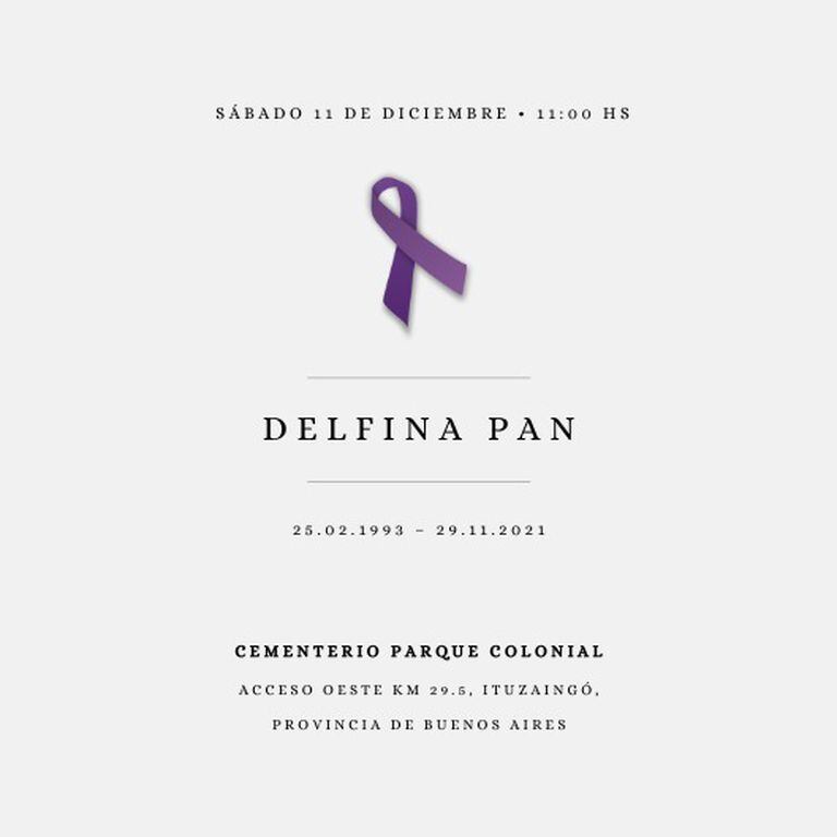 Los restos de Delfina Pan serán despedidos este sábado