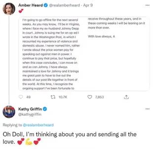 Kathy Griffin supports Amber Heard on social networks