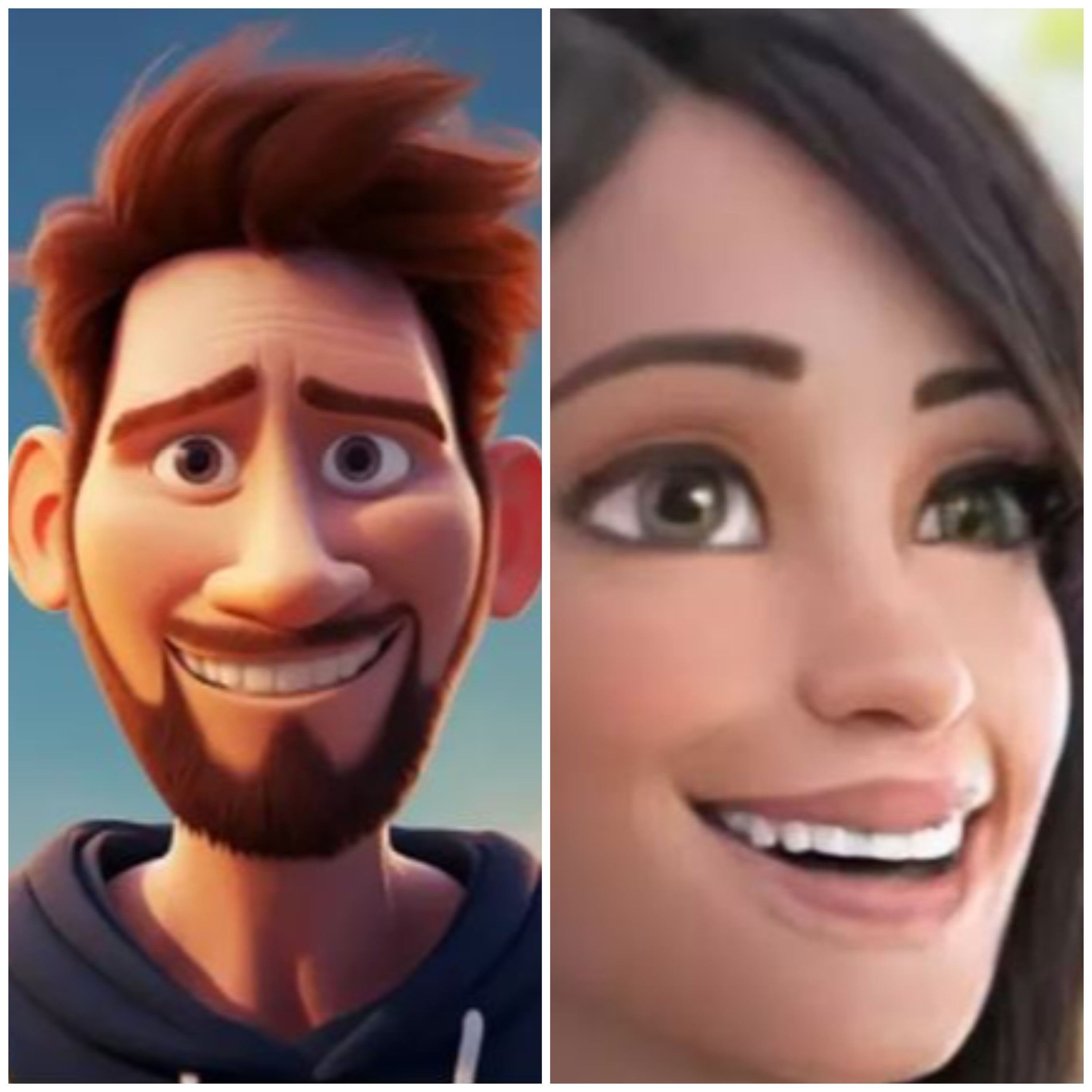 Los rostros de Lionel Messi y Antonela Roccuzzo como si fueran personajes de Pixar