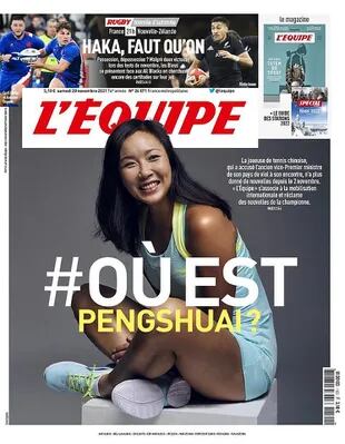 L'Equipe se pregunta por Peng Shuai, la tenista china de la que no hay noticias desde su denuncia hace dos meses