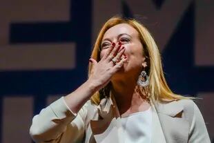 The leader of the Brothers of Italy, Giorgia Meloni, attended a rally to close the center-right coalition in Rome on Thursday, September 22, 2022.  