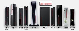 La PlayStation 5 junto a la Xbox Series X y los modelos anteriores de ambas consolas