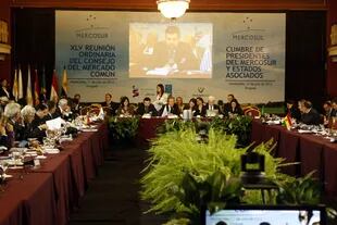 Vista general de la reunión de cancilleres del Mercosur de ayer, en Montevideo, Uruguay