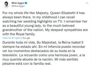 Mick Jagger se despidió de la reina Isabel II
