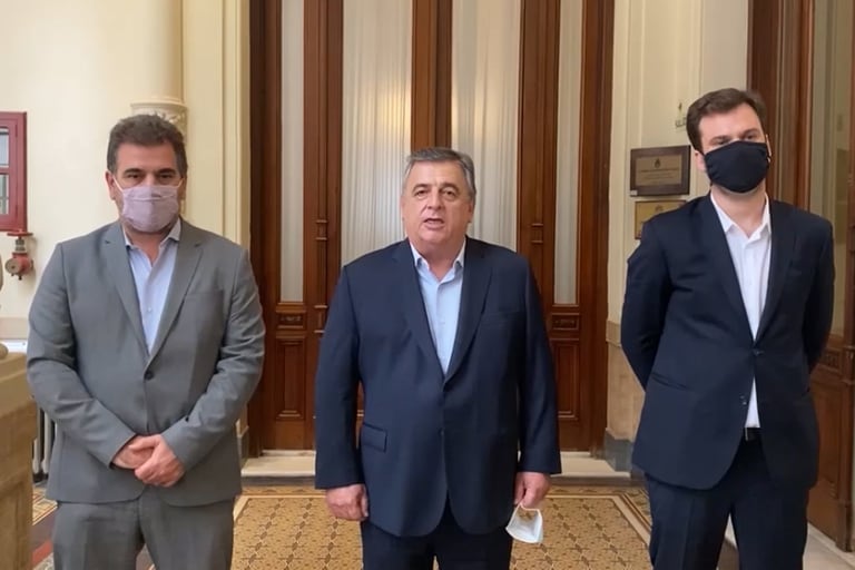 Cristian Ritondo, Mario Negri y Juan Manuel López, los jefes de bloque de Juntos por el Cambio en Diputados