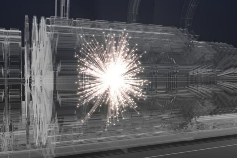 Una simulación de las colisiones a alta velocidad que ocurren en el LHC